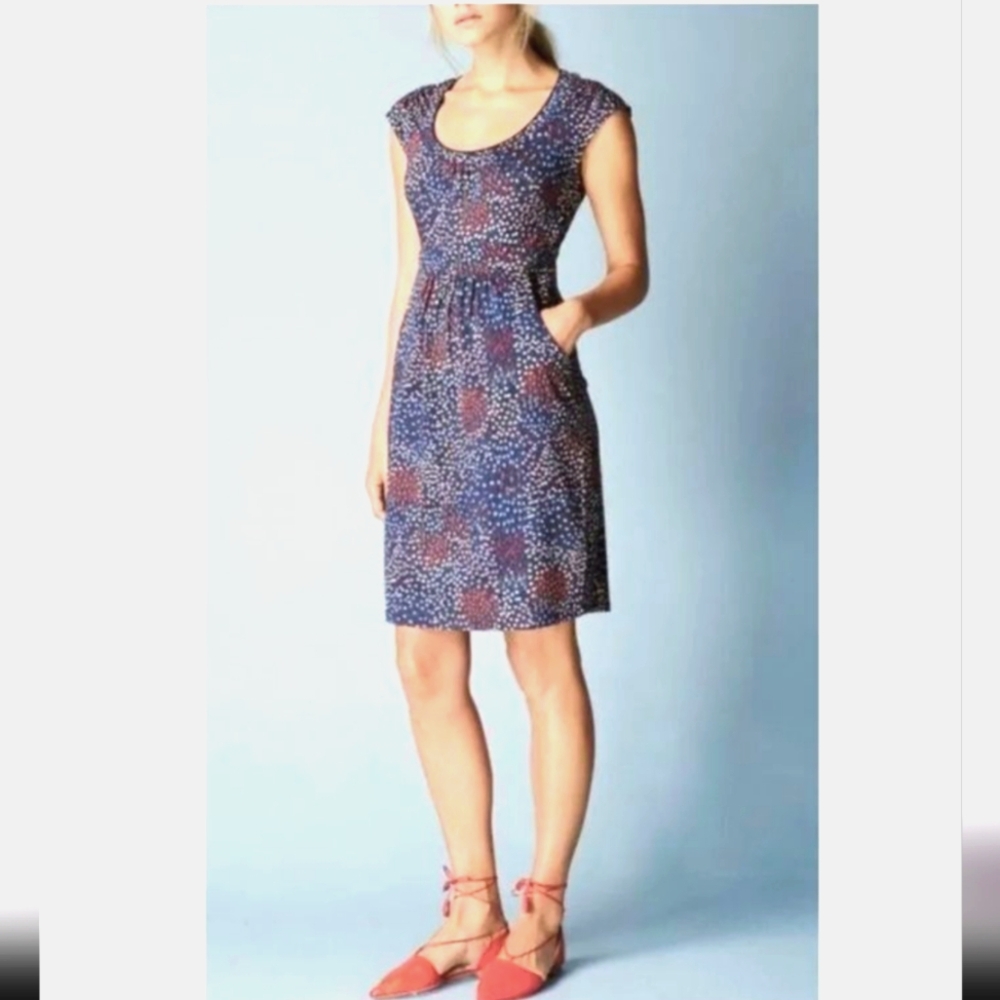 Boden Margot Cap Sleeve Dress Blue and Red Print 2P